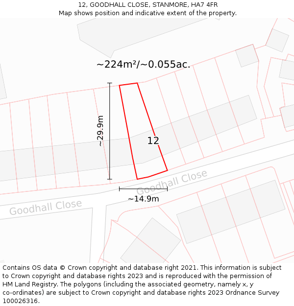 12, GOODHALL CLOSE, STANMORE, HA7 4FR: Plot and title map