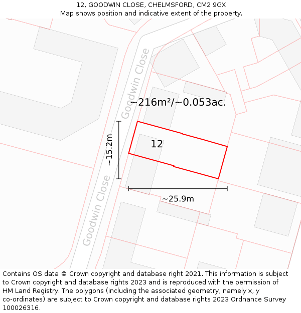 12, GOODWIN CLOSE, CHELMSFORD, CM2 9GX: Plot and title map