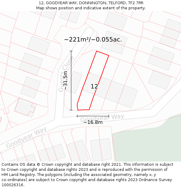 12, GOODYEAR WAY, DONNINGTON, TELFORD, TF2 7RR: Plot and title map