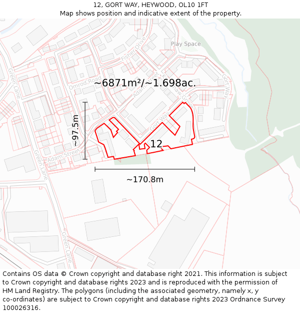 12, GORT WAY, HEYWOOD, OL10 1FT: Plot and title map