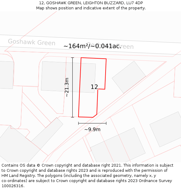 12, GOSHAWK GREEN, LEIGHTON BUZZARD, LU7 4DP: Plot and title map