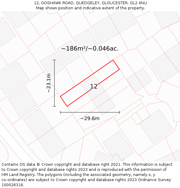 12, GOSHAWK ROAD, QUEDGELEY, GLOUCESTER, GL2 4NU: Plot and title map