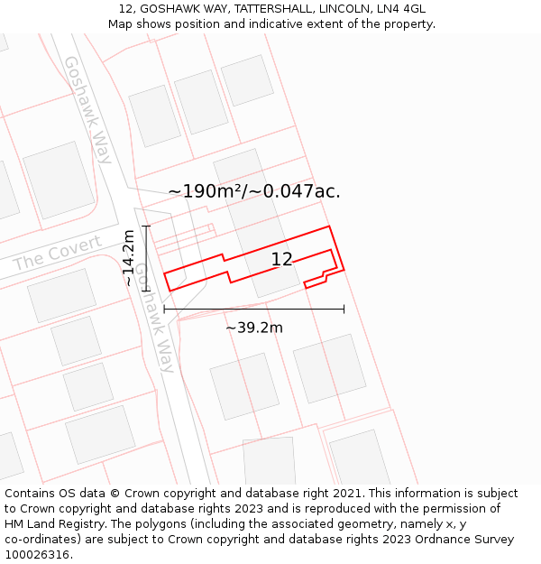 12, GOSHAWK WAY, TATTERSHALL, LINCOLN, LN4 4GL: Plot and title map