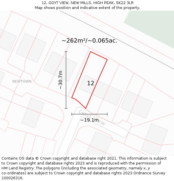 12, GOYT VIEW, NEW MILLS, HIGH PEAK, SK22 3LR: Plot and title map