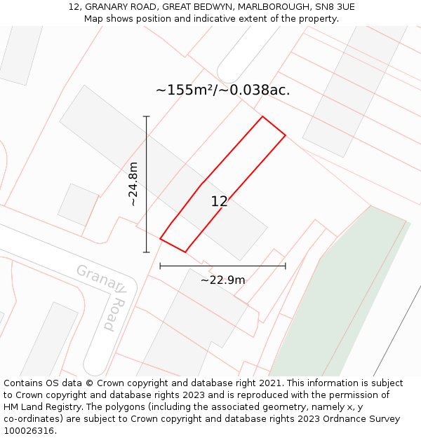 12, GRANARY ROAD, GREAT BEDWYN, MARLBOROUGH, SN8 3UE: Plot and title map