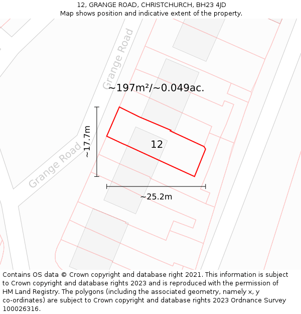 12, GRANGE ROAD, CHRISTCHURCH, BH23 4JD: Plot and title map