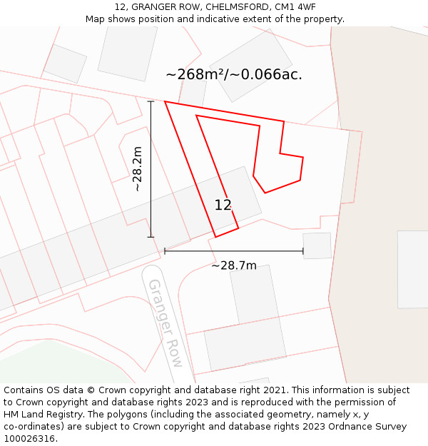12, GRANGER ROW, CHELMSFORD, CM1 4WF: Plot and title map