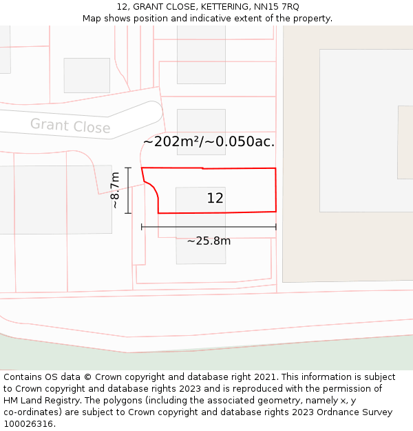 12, GRANT CLOSE, KETTERING, NN15 7RQ: Plot and title map