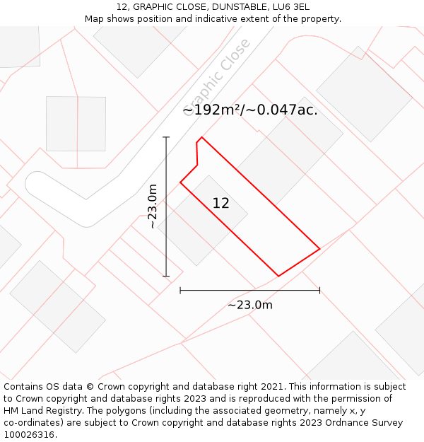 12, GRAPHIC CLOSE, DUNSTABLE, LU6 3EL: Plot and title map