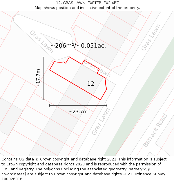 12, GRAS LAWN, EXETER, EX2 4RZ: Plot and title map