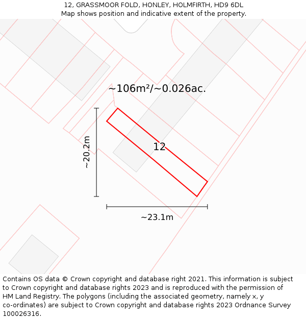12, GRASSMOOR FOLD, HONLEY, HOLMFIRTH, HD9 6DL: Plot and title map