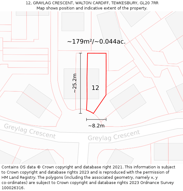 12, GRAYLAG CRESCENT, WALTON CARDIFF, TEWKESBURY, GL20 7RR: Plot and title map