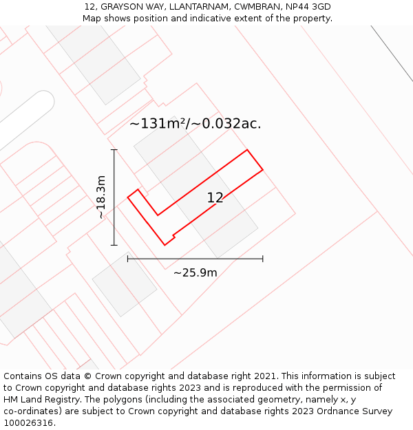 12, GRAYSON WAY, LLANTARNAM, CWMBRAN, NP44 3GD: Plot and title map