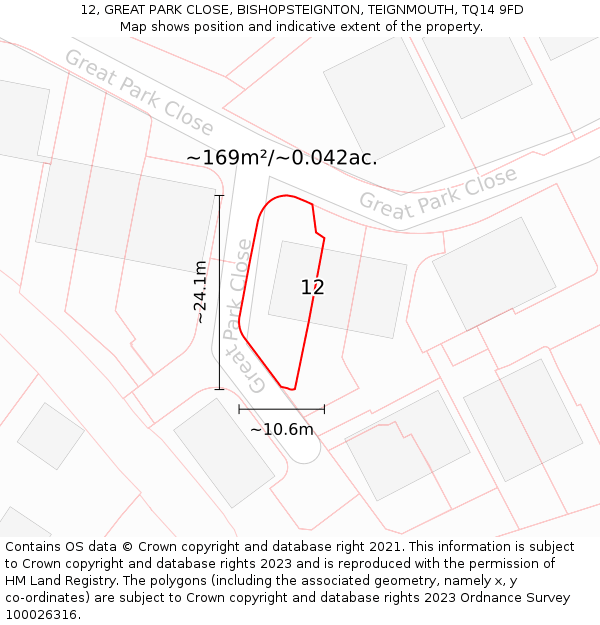 12, GREAT PARK CLOSE, BISHOPSTEIGNTON, TEIGNMOUTH, TQ14 9FD: Plot and title map