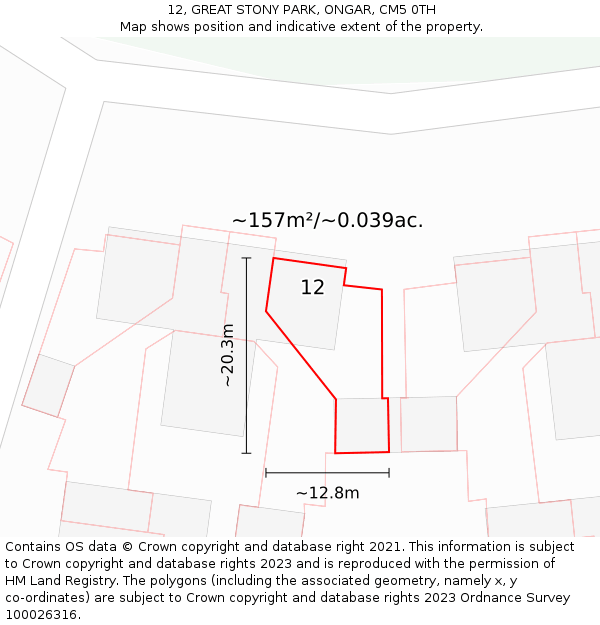 12, GREAT STONY PARK, ONGAR, CM5 0TH: Plot and title map