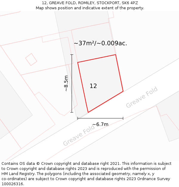 12, GREAVE FOLD, ROMILEY, STOCKPORT, SK6 4PZ: Plot and title map