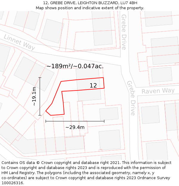 12, GREBE DRIVE, LEIGHTON BUZZARD, LU7 4BH: Plot and title map