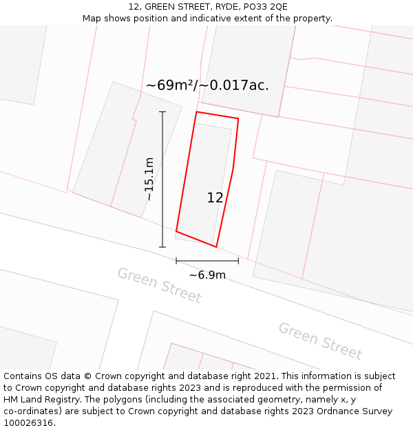 12, GREEN STREET, RYDE, PO33 2QE: Plot and title map