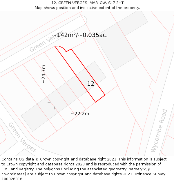 12, GREEN VERGES, MARLOW, SL7 3HT: Plot and title map