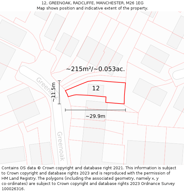 12, GREENOAK, RADCLIFFE, MANCHESTER, M26 1EG: Plot and title map