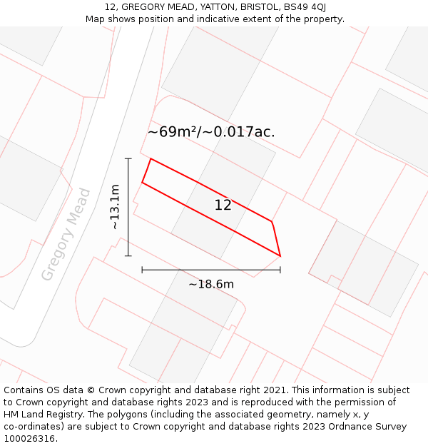 12, GREGORY MEAD, YATTON, BRISTOL, BS49 4QJ: Plot and title map