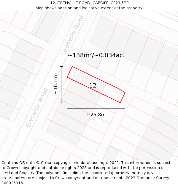 12, GRENVILLE ROAD, CARDIFF, CF23 5BP: Plot and title map