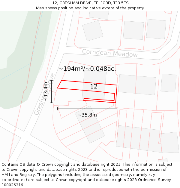 12, GRESHAM DRIVE, TELFORD, TF3 5ES: Plot and title map