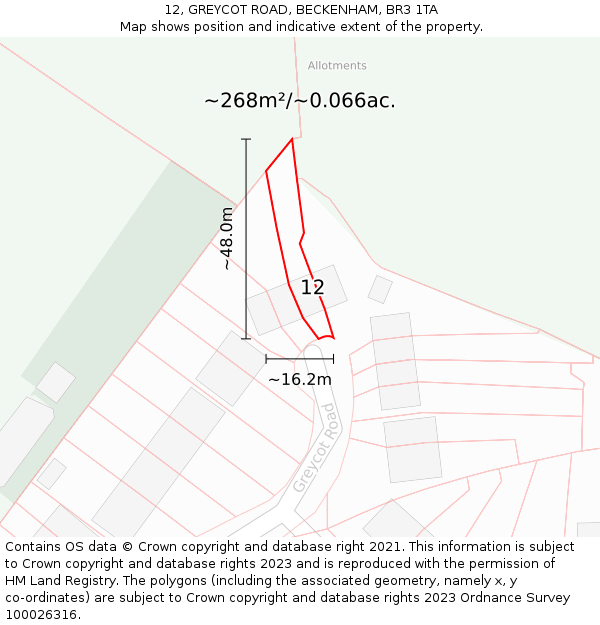 12, GREYCOT ROAD, BECKENHAM, BR3 1TA: Plot and title map