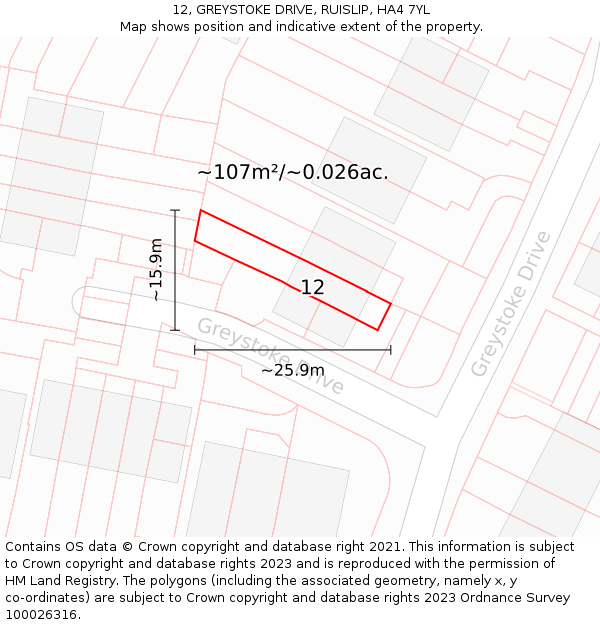 12, GREYSTOKE DRIVE, RUISLIP, HA4 7YL: Plot and title map
