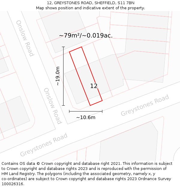 12, GREYSTONES ROAD, SHEFFIELD, S11 7BN: Plot and title map