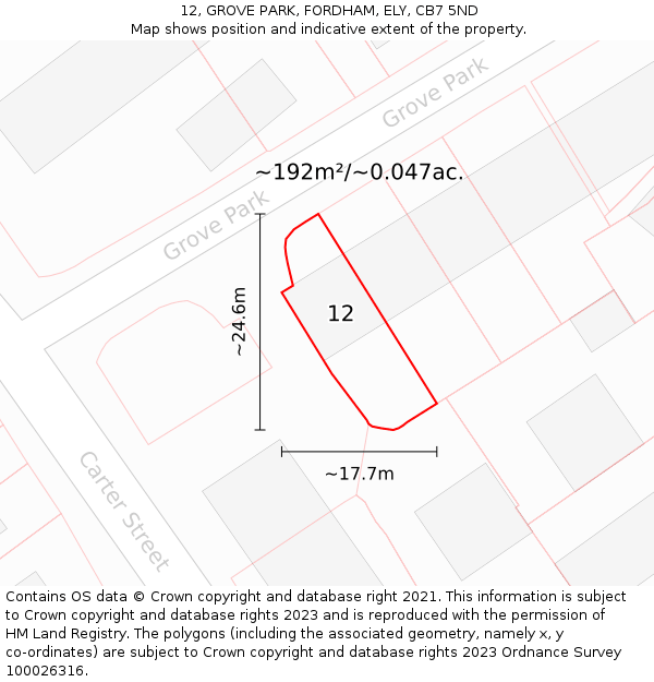 12, GROVE PARK, FORDHAM, ELY, CB7 5ND: Plot and title map