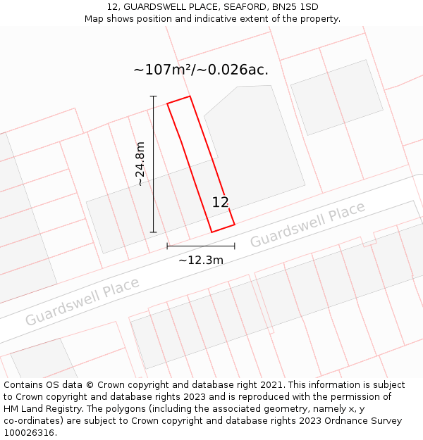 12, GUARDSWELL PLACE, SEAFORD, BN25 1SD: Plot and title map