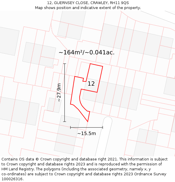 12, GUERNSEY CLOSE, CRAWLEY, RH11 9QS: Plot and title map