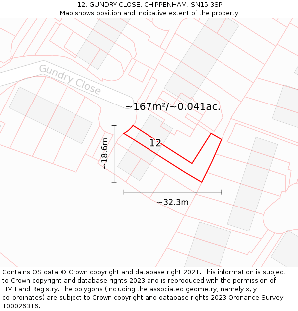 12, GUNDRY CLOSE, CHIPPENHAM, SN15 3SP: Plot and title map
