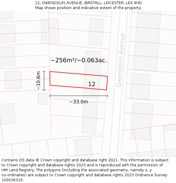 12, GWENDOLIN AVENUE, BIRSTALL, LEICESTER, LE4 4HD: Plot and title map