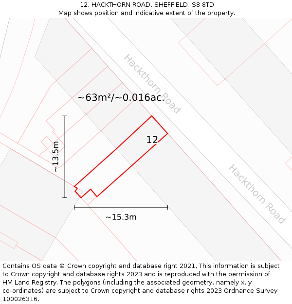 12, HACKTHORN ROAD, SHEFFIELD, S8 8TD: Plot and title map