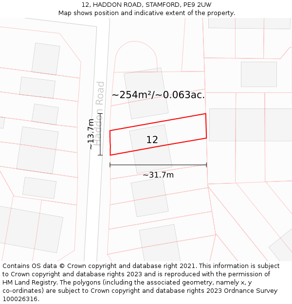 12, HADDON ROAD, STAMFORD, PE9 2UW: Plot and title map