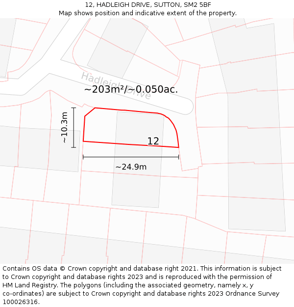12, HADLEIGH DRIVE, SUTTON, SM2 5BF: Plot and title map