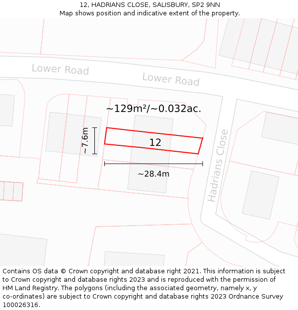12, HADRIANS CLOSE, SALISBURY, SP2 9NN: Plot and title map