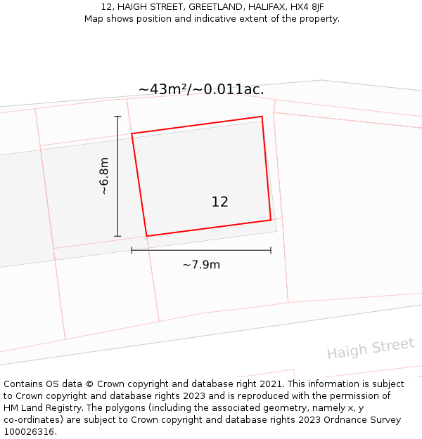 12, HAIGH STREET, GREETLAND, HALIFAX, HX4 8JF: Plot and title map