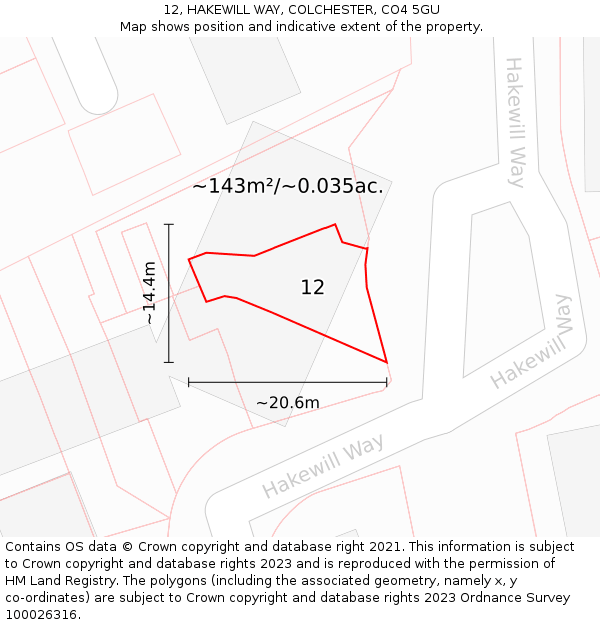 12, HAKEWILL WAY, COLCHESTER, CO4 5GU: Plot and title map