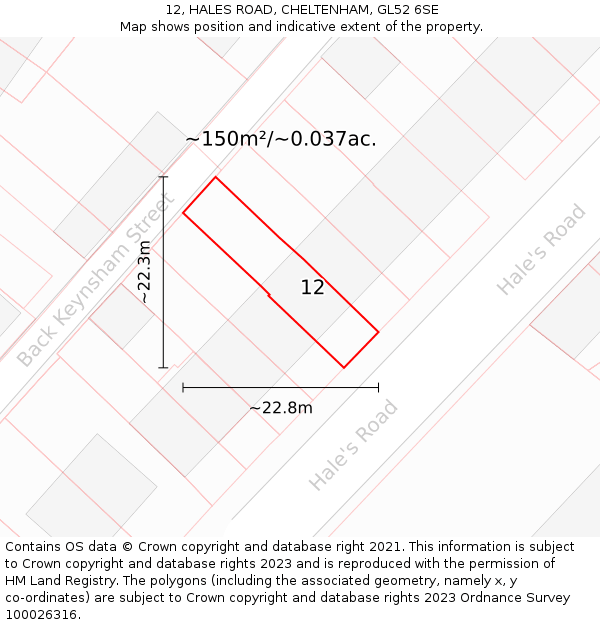 12, HALES ROAD, CHELTENHAM, GL52 6SE: Plot and title map
