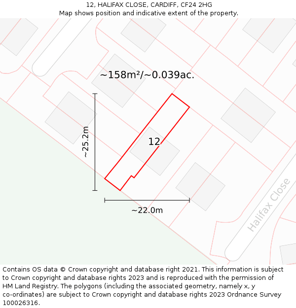 12, HALIFAX CLOSE, CARDIFF, CF24 2HG: Plot and title map