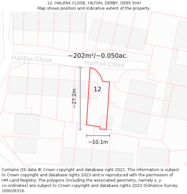 12, HALIFAX CLOSE, HILTON, DERBY, DE65 5HH: Plot and title map