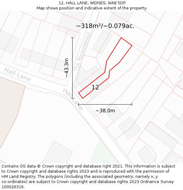 12, HALL LANE, WIDNES, WA8 5DP: Plot and title map