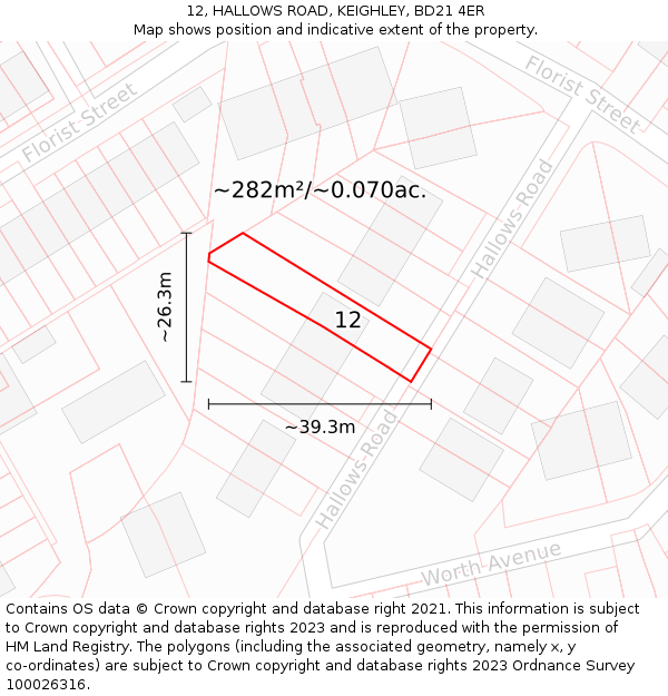 12, HALLOWS ROAD, KEIGHLEY, BD21 4ER: Plot and title map
