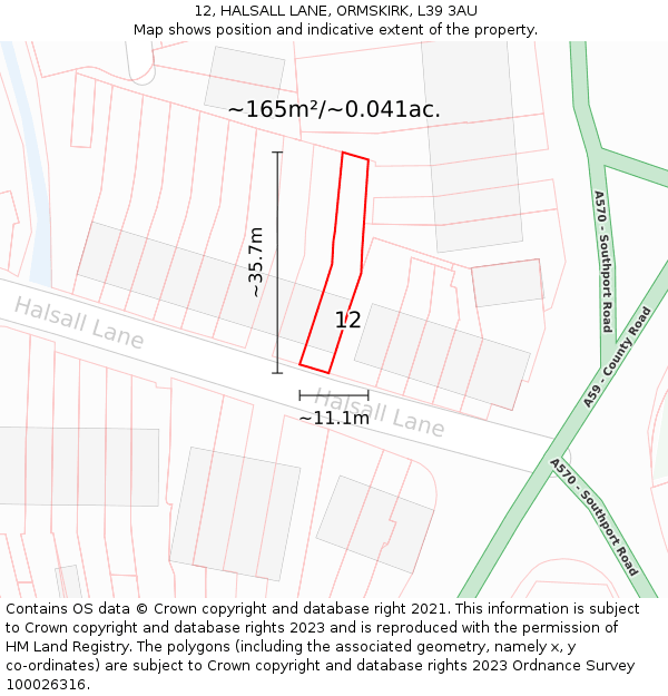 12, HALSALL LANE, ORMSKIRK, L39 3AU: Plot and title map