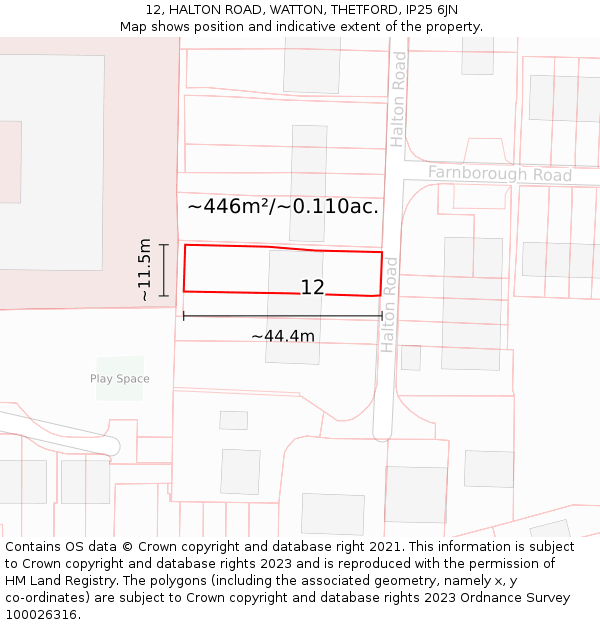 12, HALTON ROAD, WATTON, THETFORD, IP25 6JN: Plot and title map