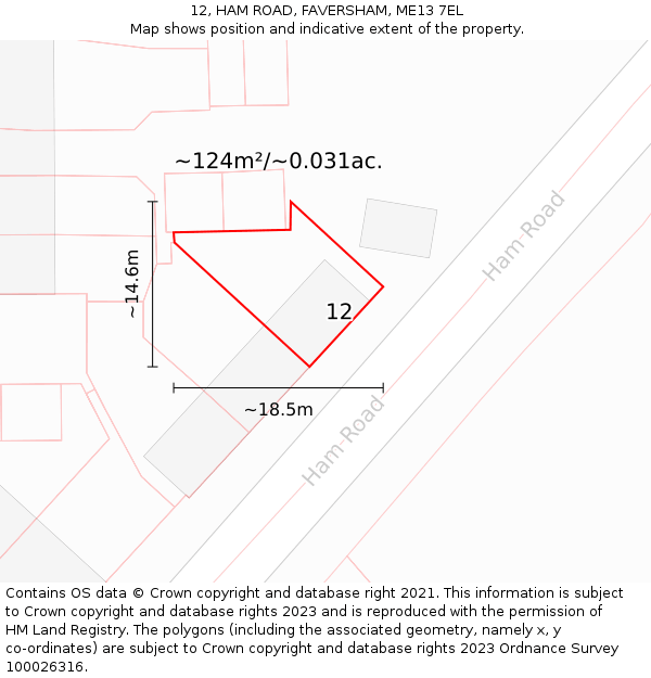 12, HAM ROAD, FAVERSHAM, ME13 7EL: Plot and title map