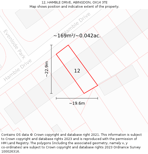 12, HAMBLE DRIVE, ABINGDON, OX14 3TE: Plot and title map